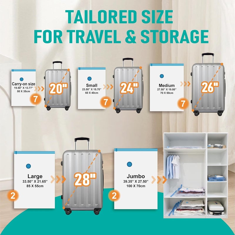 Roomimaster 25 Pack Travel Vacuum Storage Bags with Rechargeable Wireless Electric Pump, Travel Packing Bags for Luggage and Suitcase, Carry-on Size Compression Space Saver for Clothes and Clothing - Image 4